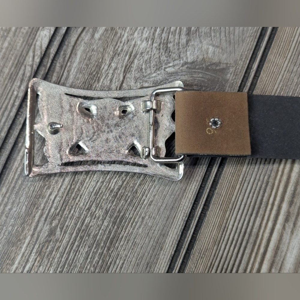 Unique Faux Turquoise Belt Buckle With Silver Backing Vintage - Picture 3 of 10